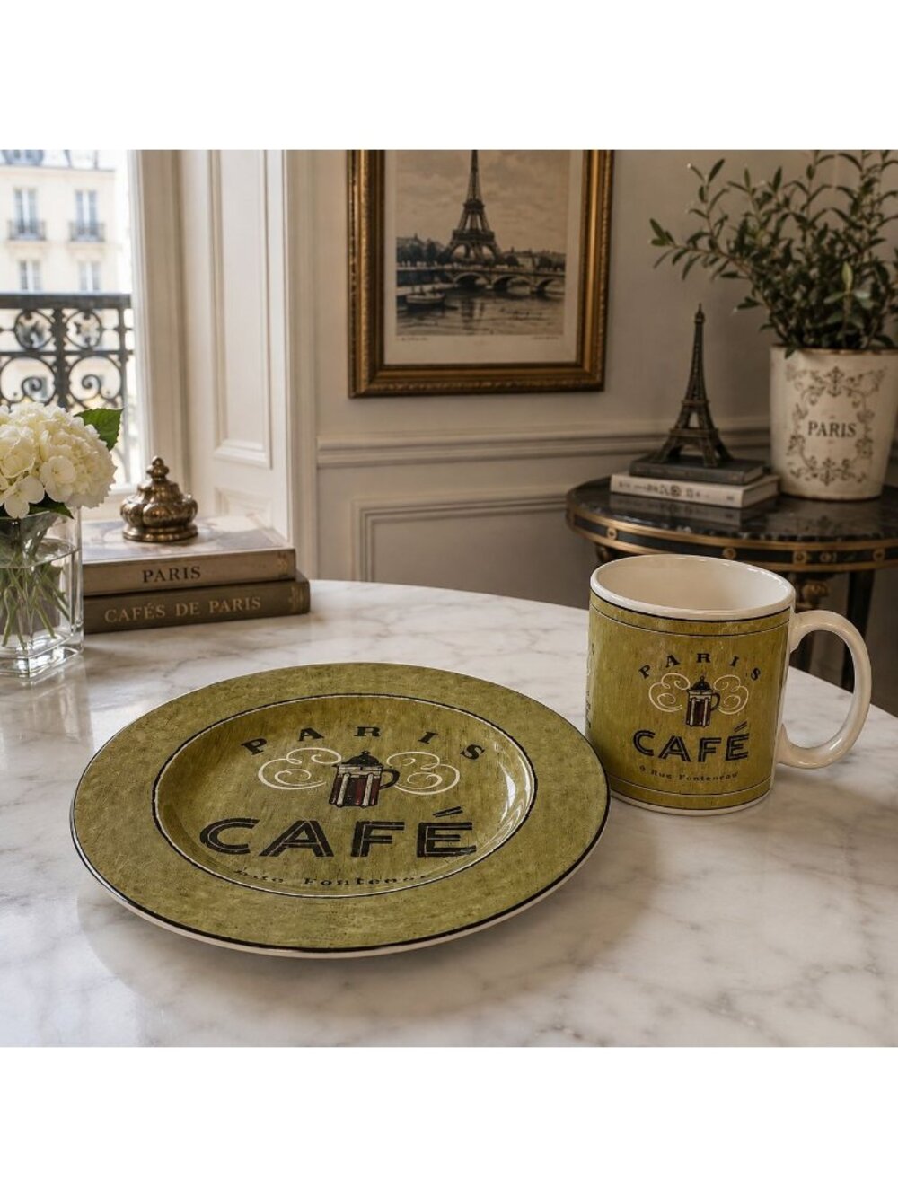 Sakura Paris Café Mug and Plate Set Microwave Dishwasher Safe